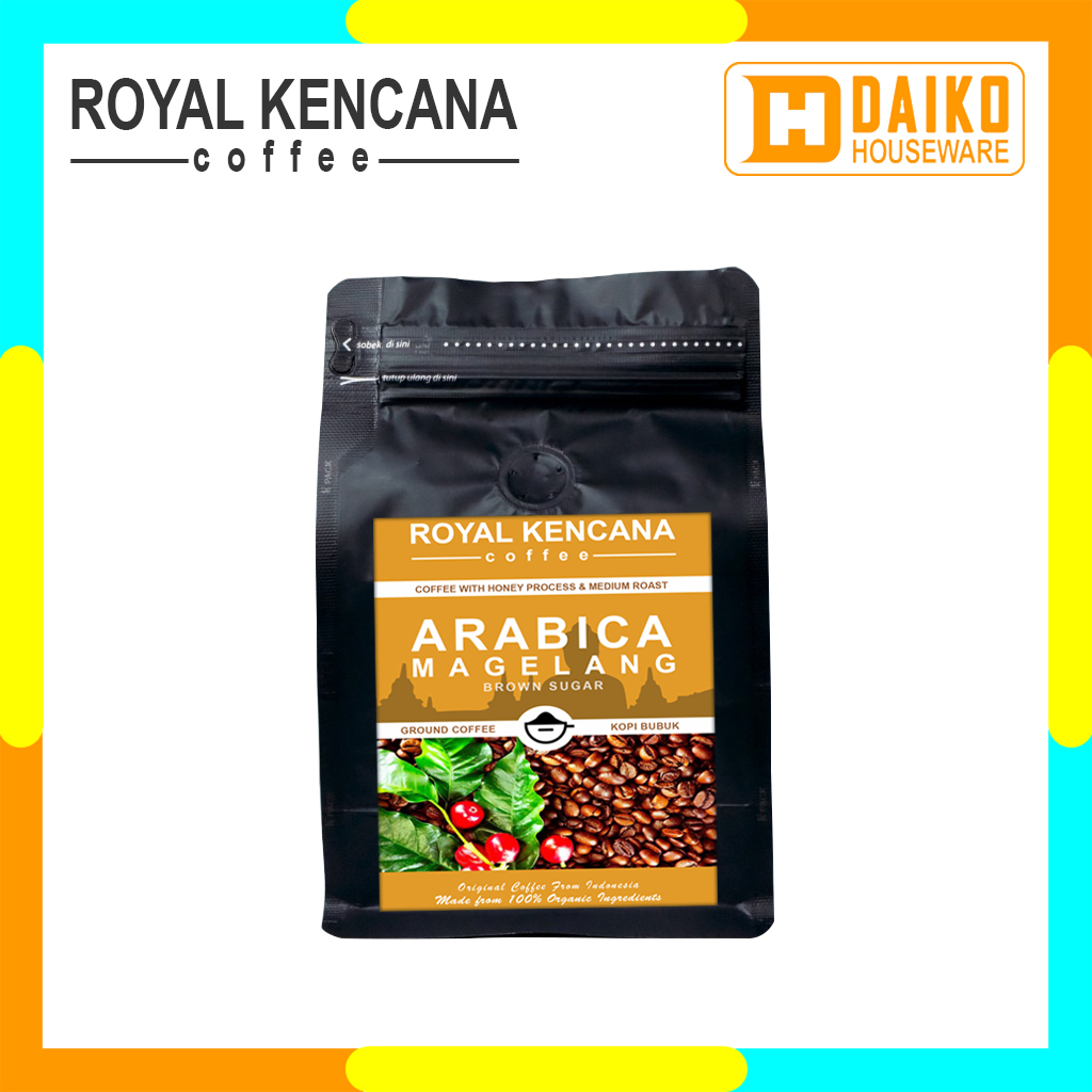 Kopi Bubuk Royal Kencana Arabica Magelang Honey Process Medium Roast - Ground Coffee Sachet Bag 250g &amp; 500g