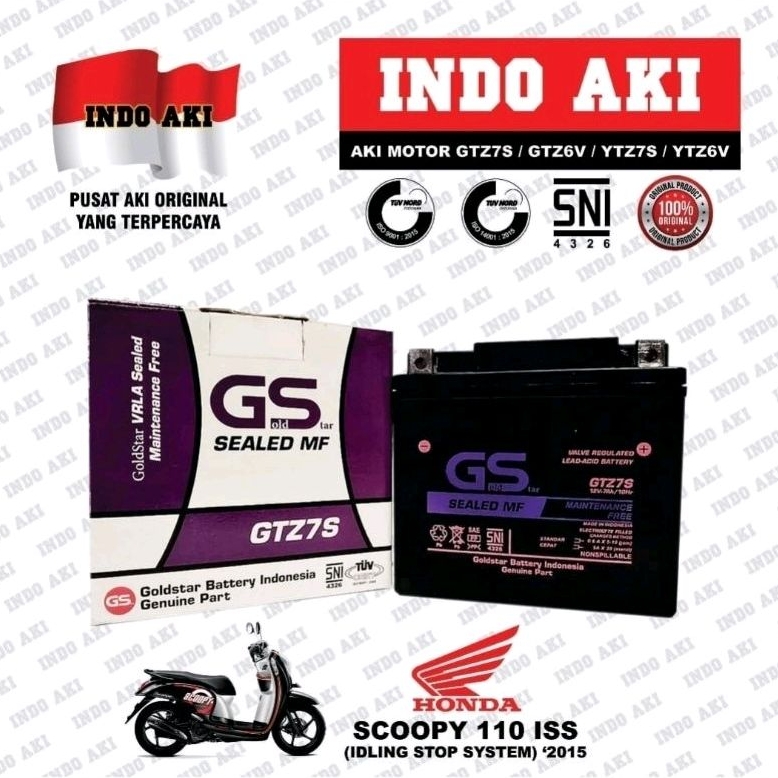 Aki Motor Honda Scoopy ISS GTZ7 GTZ7S GTZ 7S Gold Star Accu Kering MF (GTZ7S)