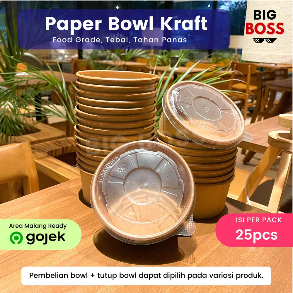 [ISI 25PCS] Paper Bowl Kraft Coklat Laminasi / Mangkok Kertas  + Tutup / Paper Rice Bowl