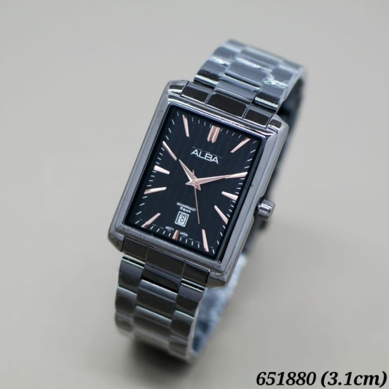 Jam Tangan Wanita ALBA Model Kotak/ Jam Tangan Wanita Terlaris Stainless Steel Tanggal Aktif Free Bok