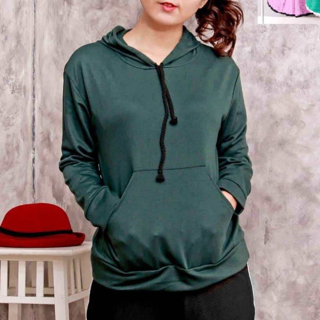 FenishaStore Sweater Hoodie Polos Wanita Trendy Ukuran M-L-XL-XXL Bahan Babyterry Bisa Bayar Ditempat COD