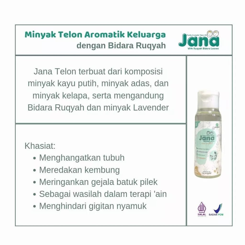 JANA TELON Bidara  Family Aromatic |  Minyak Telon Bayi 100ml 60ml 30ml | varian Vanilla &amp; Greentea