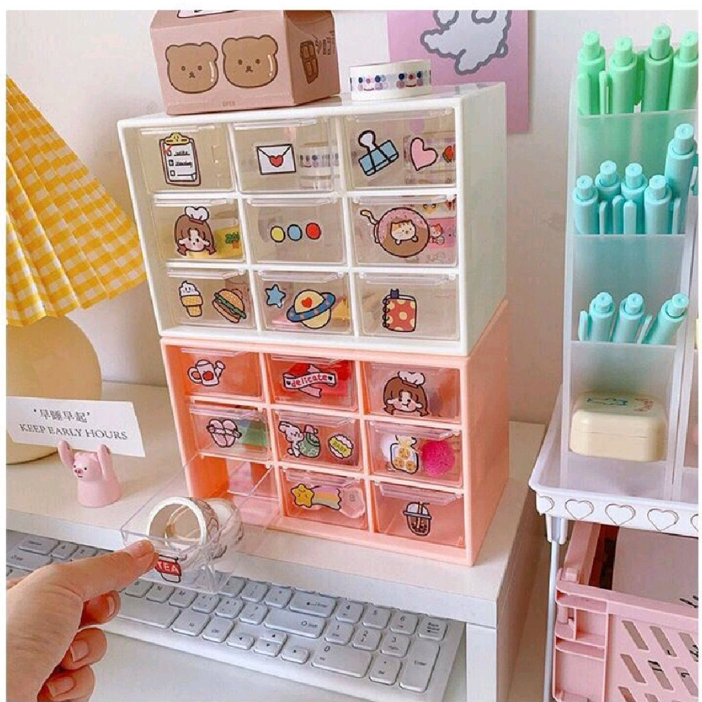 Kotak Laci Mini Putih 9 Sekat | Laci Perhiasan Laci Stationary Laci Aesthetic Laci Serbaguna