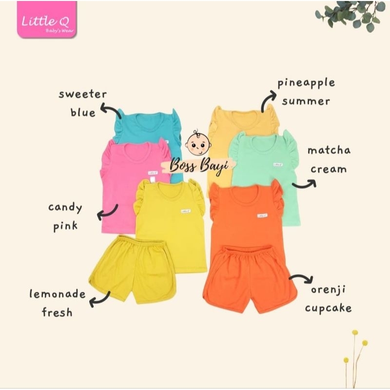 LITTLE Q - Setelan Kutung Rampel + Celana Pendek / Setelan Anak Perempuan Lengan Ruffle