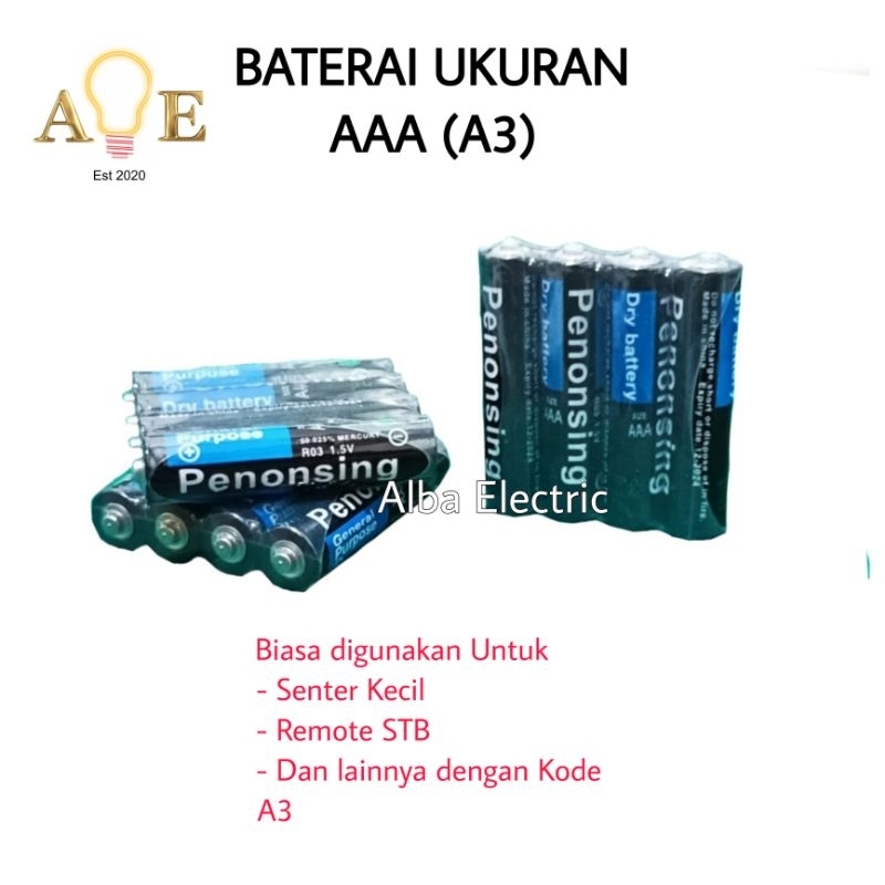 Baterai AAA A3 Penonsing Baterai Jam Dinding Batrai Remote STB Tahan Lama