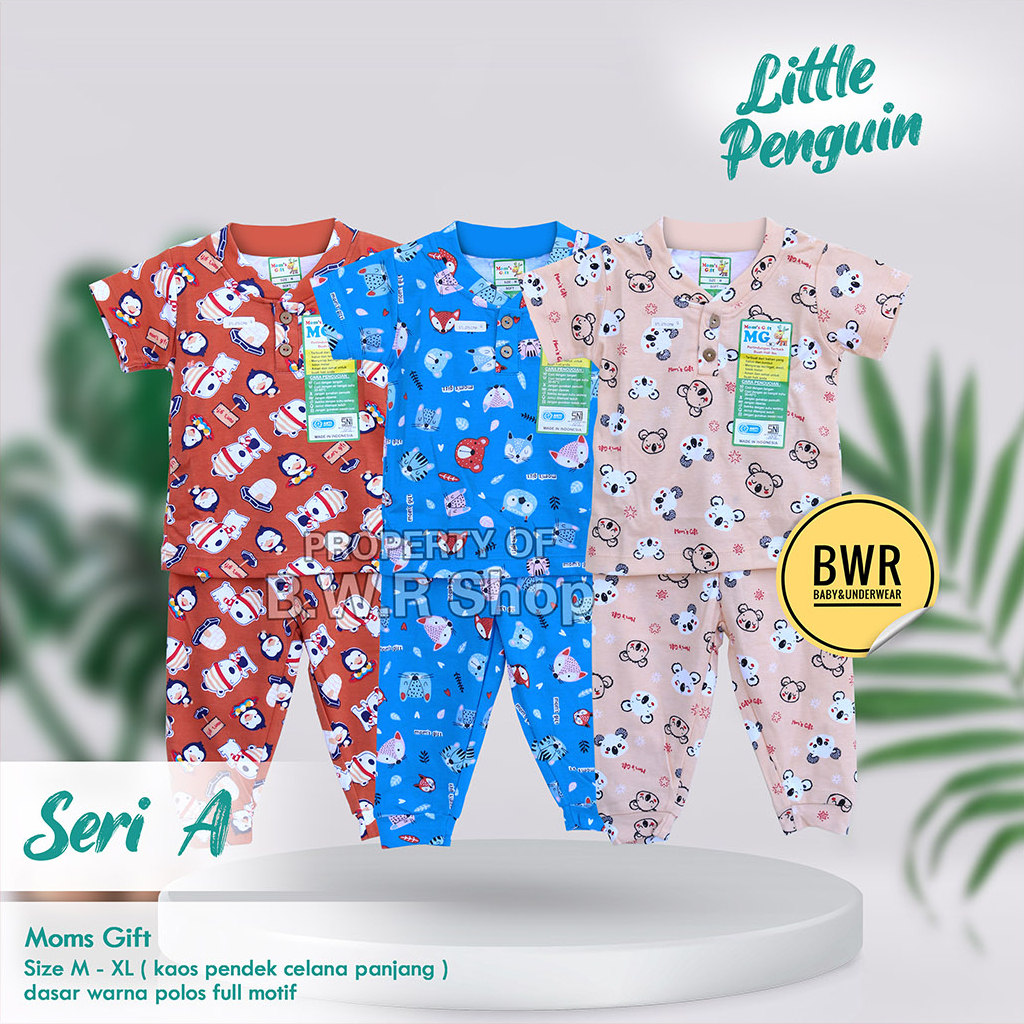 [ HARGA 3pc ] Setelan CPR Moms Gift Little Penguin 270 / Pinguin Baju Bayi Setelan Piyama Anak Unisex Baju Pendek Celana Panjang Setelan Tidur Terbaru | Bwr