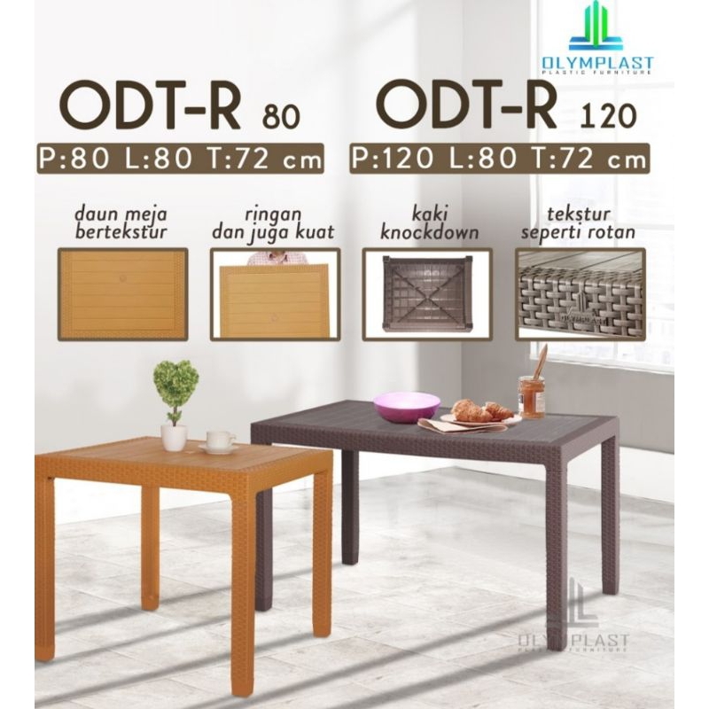 Meja Makan Rotan Plastik Olymplast 120x80 - 80x80 - Coklat Tua