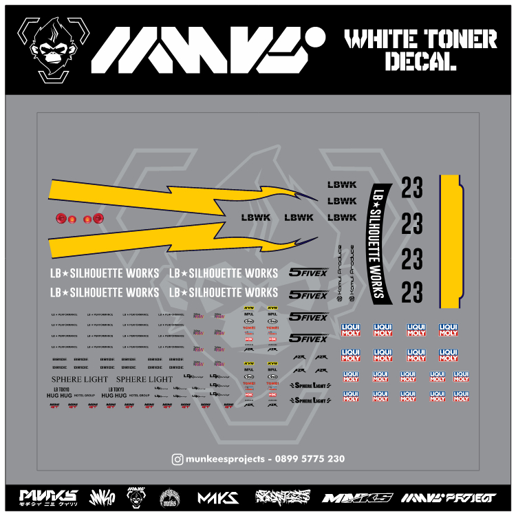 Decal Waterslide White Toner Hotwheels Tomica Silhouette Skyline R35 LBWK