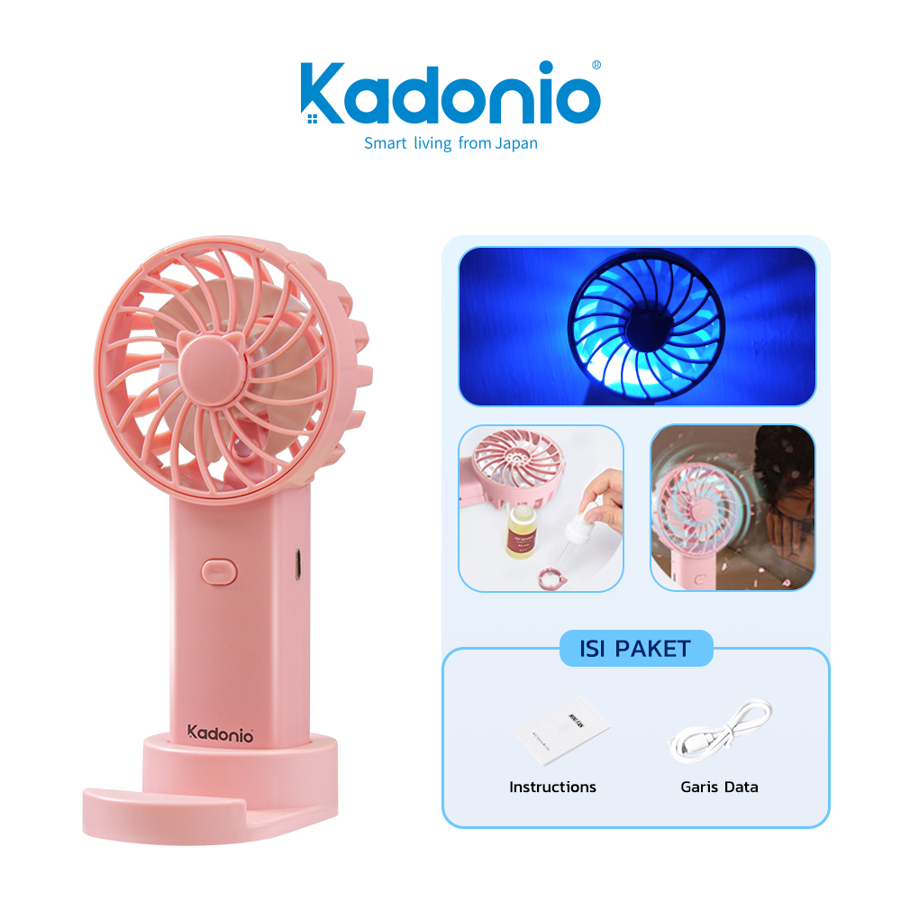 KADONIO Kipas Angin Mini Portable USB Cas Karakter Dapat Digunakan Sebagai Dudukan Ponsel KL-FN20-Pink Upgrade-3Speed