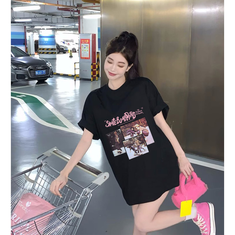 t shirt oversize wanita/american vintage lengan pendek character graffiti print kaos hitam import kekinian baju kaos wanita