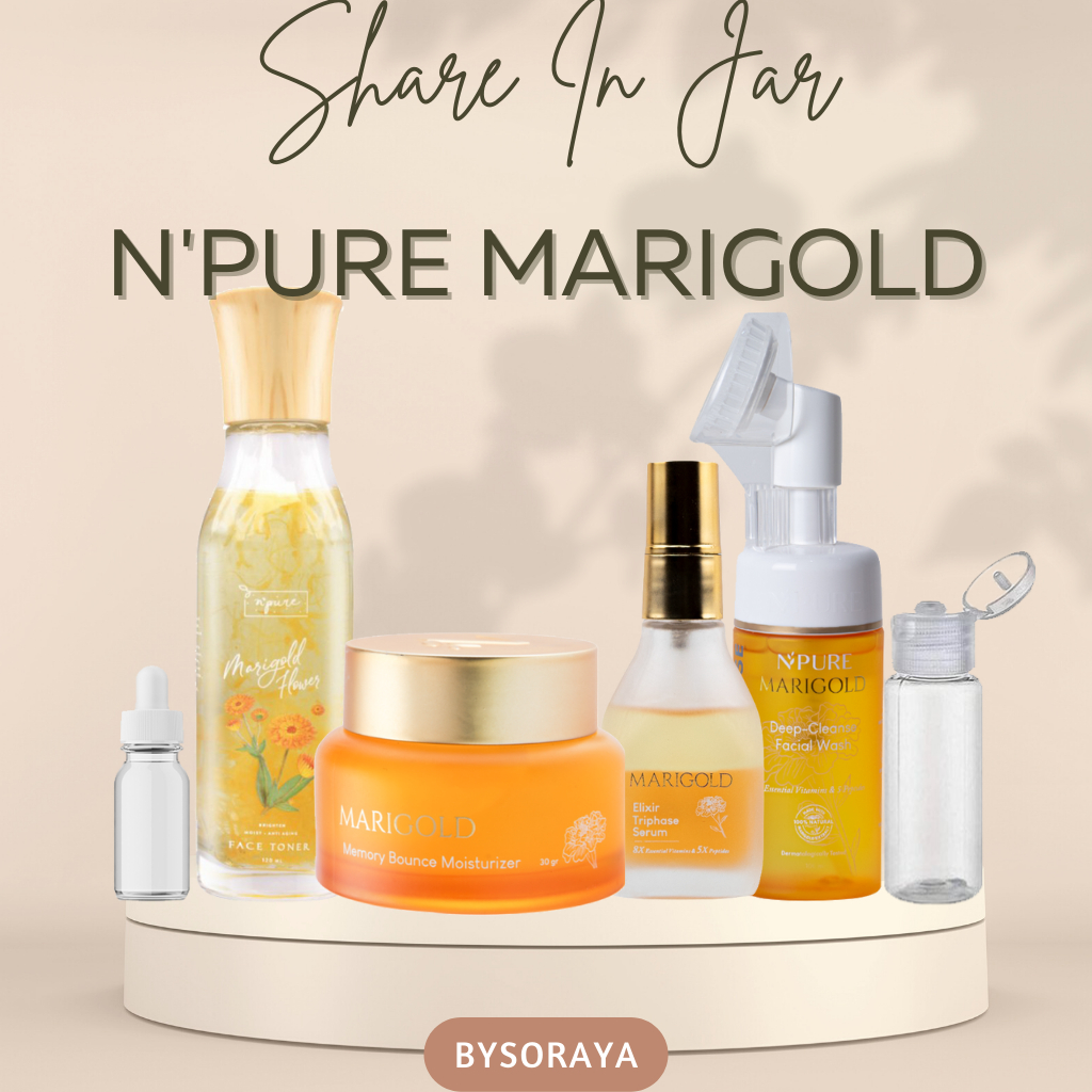 [SHARE IN JAR] N'PURE MARIGOLD DEEP CLEANSE FACIAL WASH, ELIXIR TRIPHASE SERUM, CLEARING PETAL TONER, MEMORY BOUNCE MOISTURIZER