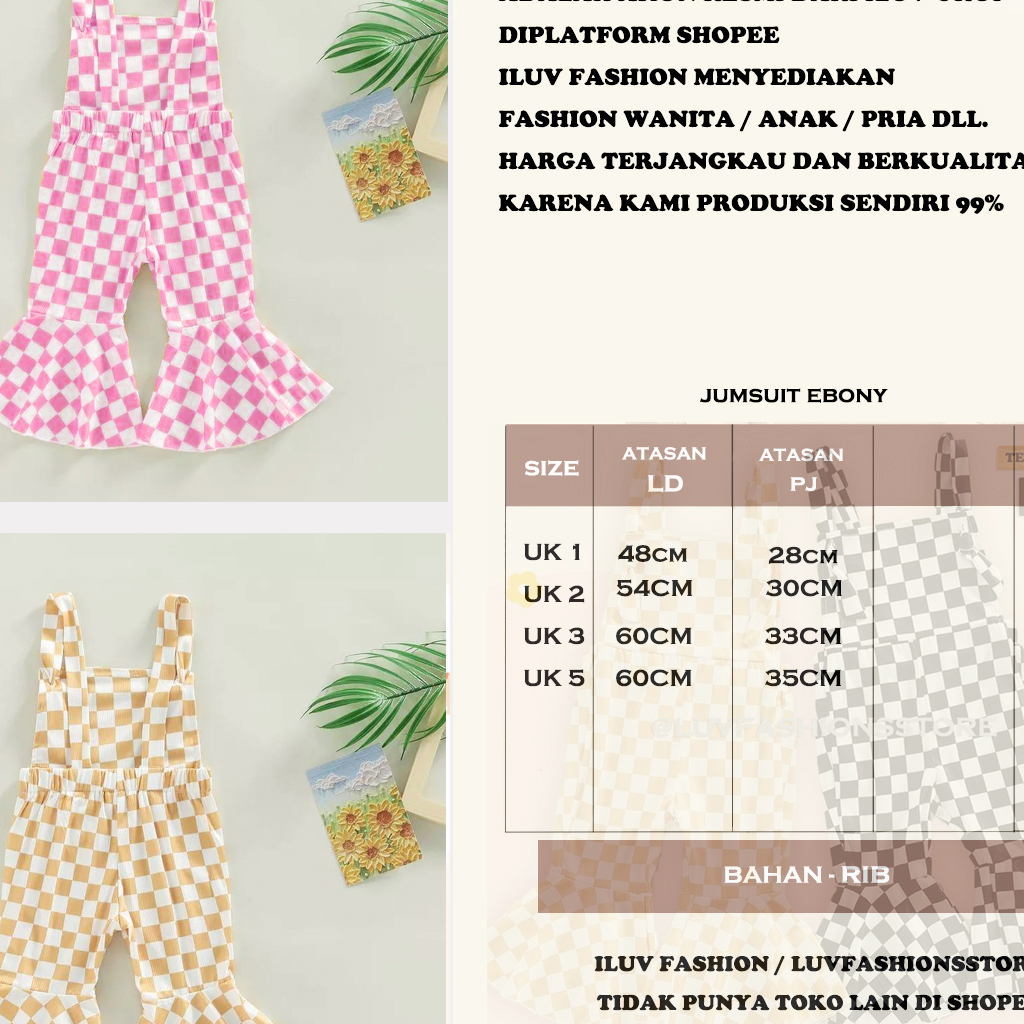 IL - EBONY JUMPSUIT ANAK PEREMPUAN MOTIF KOTAK / PAKAIAN ANAK PEREMPUAN RIB PREMIUM