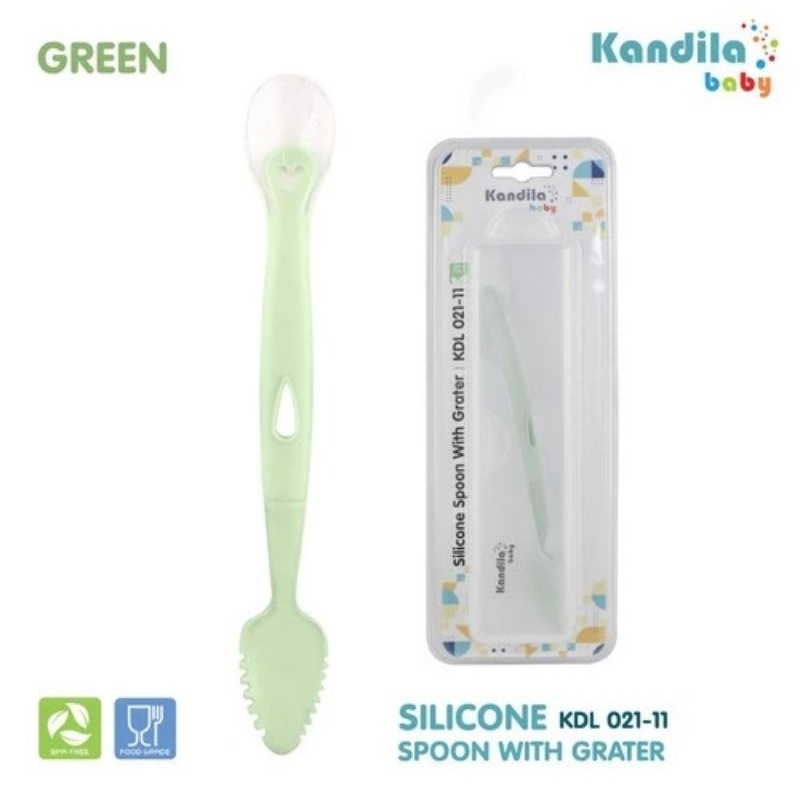 Kandila Baby Spoon Silicone With Grater KDL021-11 - Kandila Sendok Makan Mpasi Bayi Silikon - Sendok Bergerigi  Menghaluskan Makanan Anak Bayi