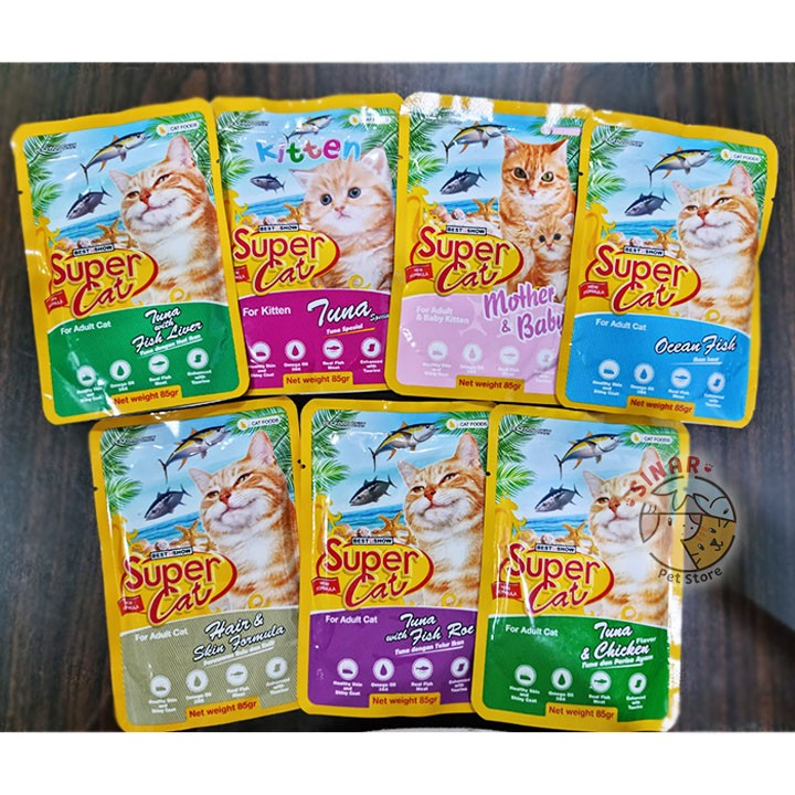 (6x) SUPERCAT Pouch Tuna Prawn Makanan Basah Sachet Wet Food 85g