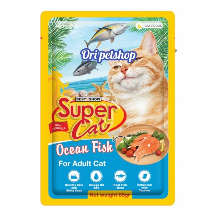 (6x) SUPERCAT Pouch Adult Ocean Fish Makanan Basah Sachet 85gr