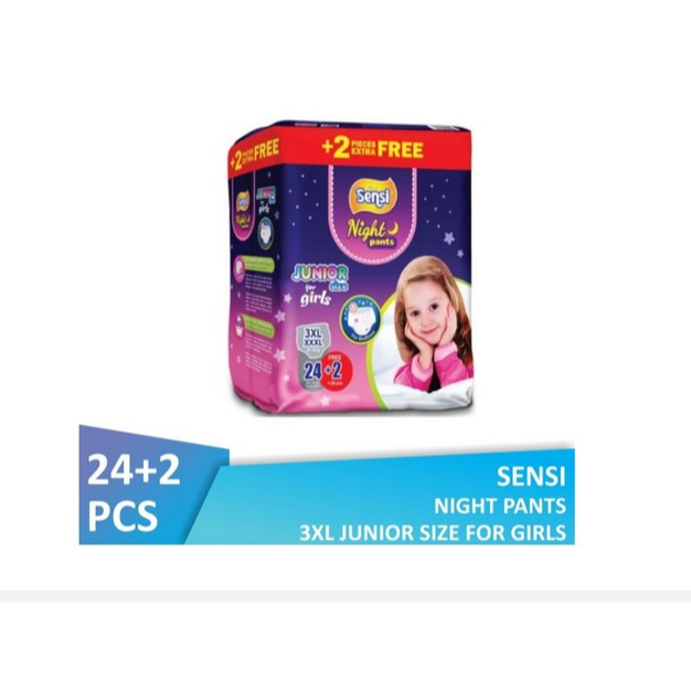 Pempers Sensi Night Pants Girls 3XL ( 24 + 2 ) | Pempers Anak ukuran XXXL 26 PCS