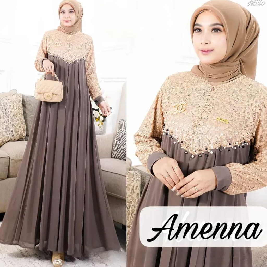 Amenna Dress Zaheen Moeslim Cloth ~ Dress Kekinian Brukat Wanita Terbaru 2023 Amenna Dress Maxy | Dr