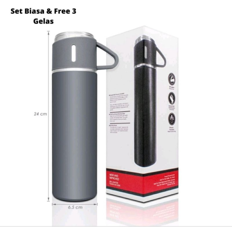 (KEMASAN DUS) Termos Sultan Vacuum Flask Set Botol Minum Cangkir Premium 500 ML