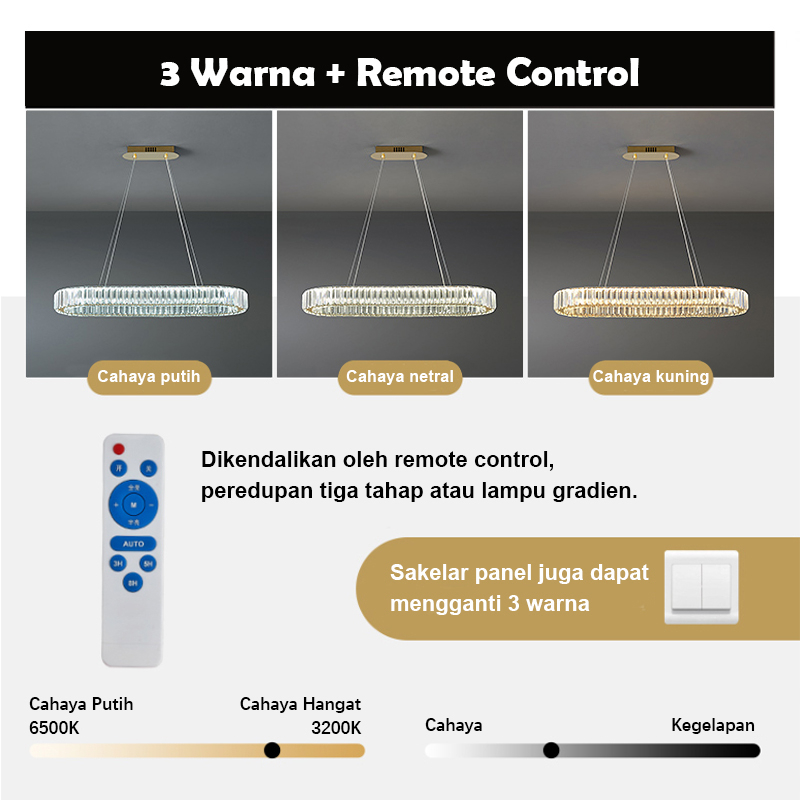 ❣️Garansi&amp;Remote❣️Lampu Hias Kristal K9 Gantung Minimalis Modern 3 Warna LED Gaya Nordic Lampu Hias Gantung Rumah Tempat Untuk Dekorasi Ruang Makan/Ruang Tamu