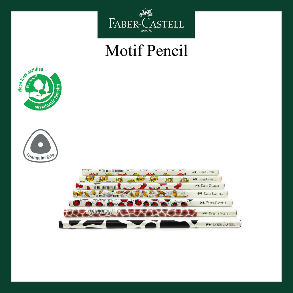 

Pensil Motif Faber Castell Bentuk Segitiga 7 Motif Cow Giraffe Lady Bug Bee Clown Fish Funny Crab