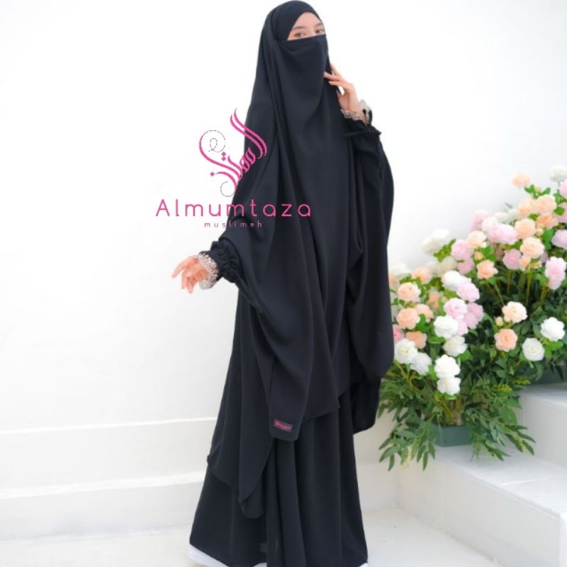 french Khimar Maryam Jetblack Set Rok  - Almumtaza Muslimah