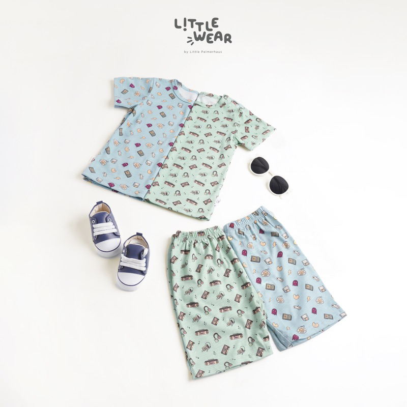 Little Wear by Little Palmerhaus Button Shoulder Short Sleeve - Setelan Kaos Celana Pendek Anak