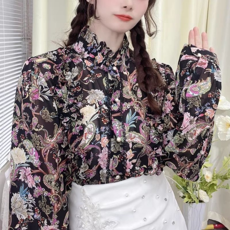 MDLV ~ 7722# Shierly Ruffled Shirt Blouse Flower