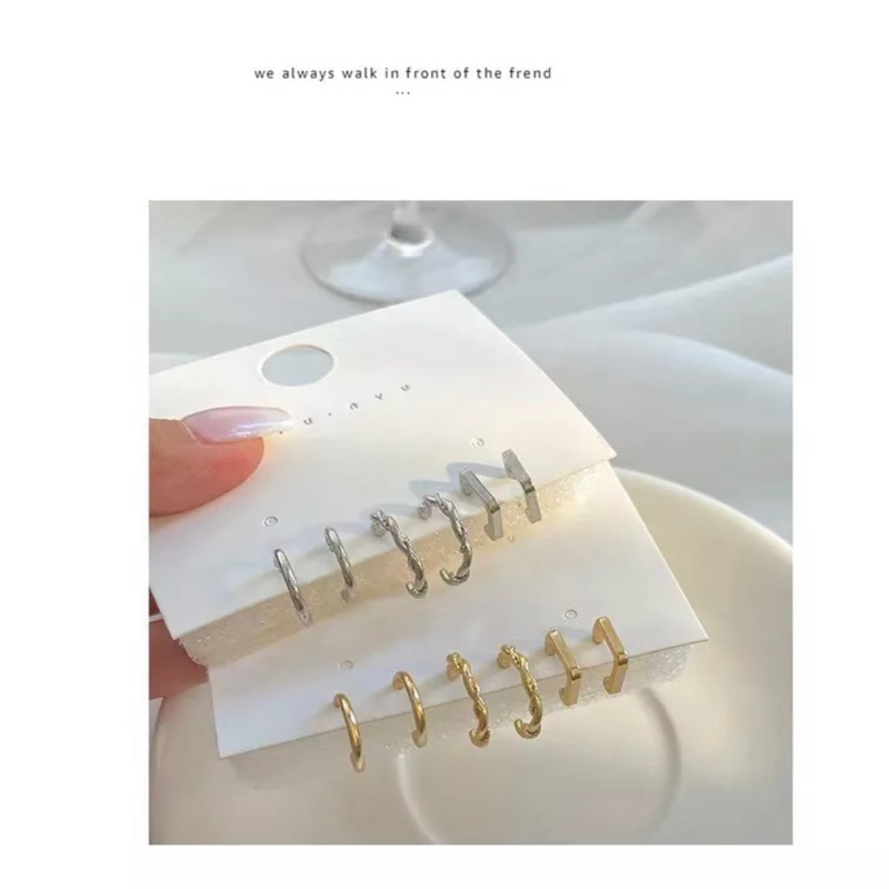 3 SETS EARINGS / anting 3 pasang / anting gold / anting korea anting bulat anting persegi