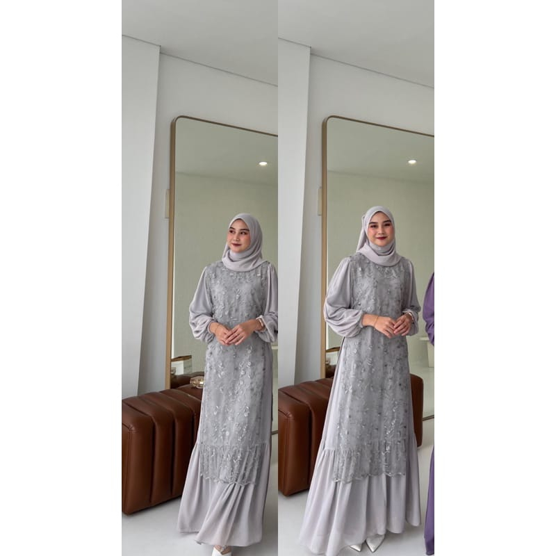 NEW - TYA DRESS INNER + OUTER CERUTI BABYDOLL KOMBINASI BRUKATTILLE / Gamis Kondangan BAJU DEWASA MURAH TERBARU 2023 Busui Friendly