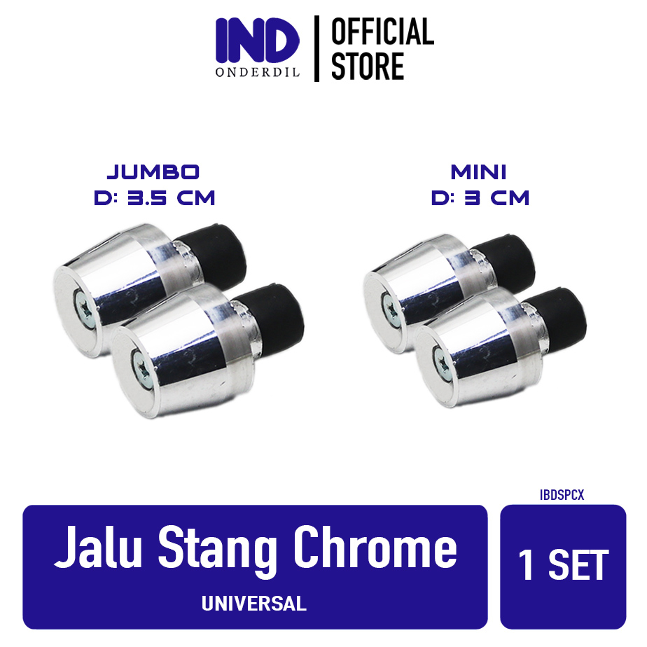 IND Onderdil Jalu Stang Chrome PCX Jumbo Mini Satria FU Thunder Shogun Motor Matic Bebek Sport Universal Bandul Tutup Ujung Setang Beat F1 FI Street eSP &amp; Vario 150 125 LED Silver Besar Kecil