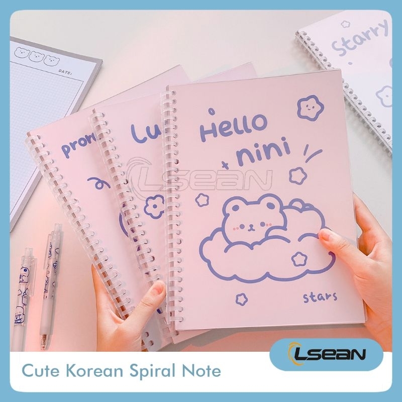 Notebook Spiral Cute Aesthetic Korean Hand Book Bear School Office