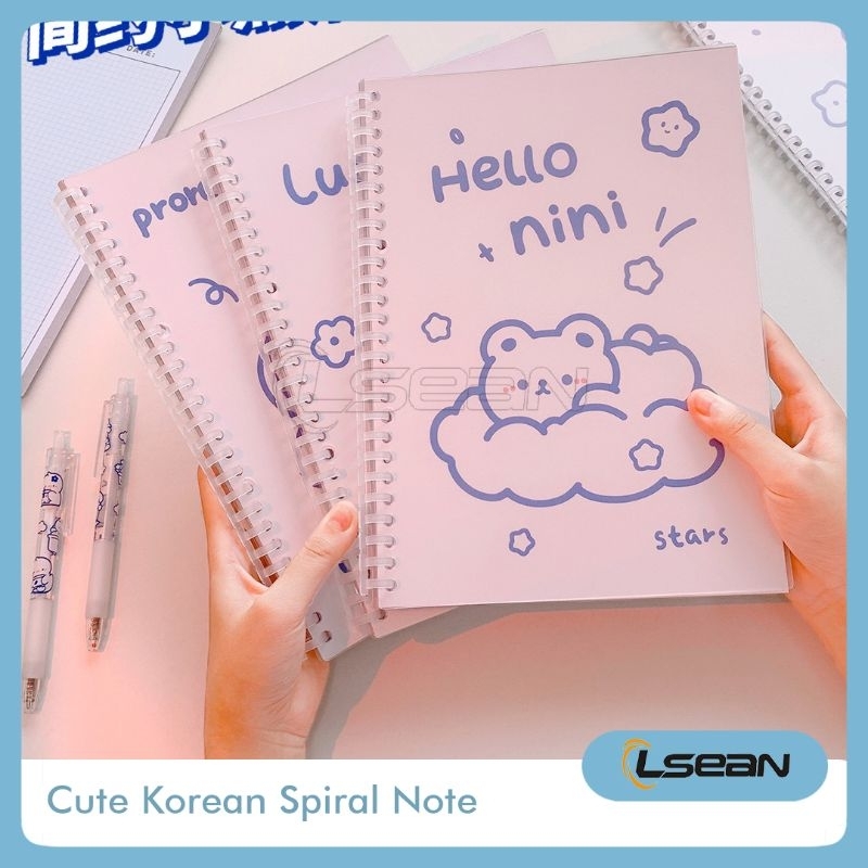 Notebook Spiral Cute Aesthetic Korean Hand Book Bear School Office