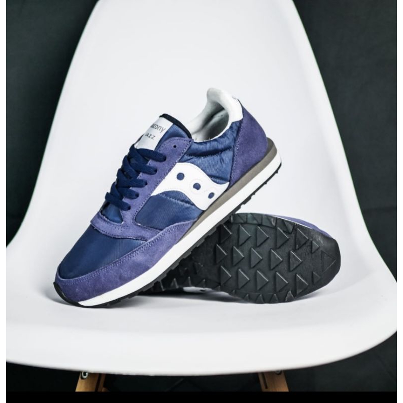 Sepatu Sneakers Pria Saucony Jazz Vintage Navy White Original
