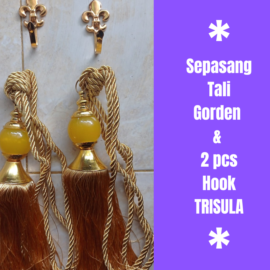 Set sepasang Hook TRISULA dan sepasang Tali Gorden Motif JUMBO dan MUTIARA / 2 Hok Trisula dan 2 Tal