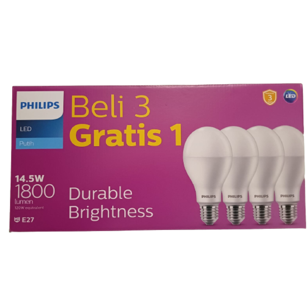 PHILIPS LAMPU LED MYCARE 14,5W PAKET LED BULB 14,5 WATT ISI 4 PUTIH