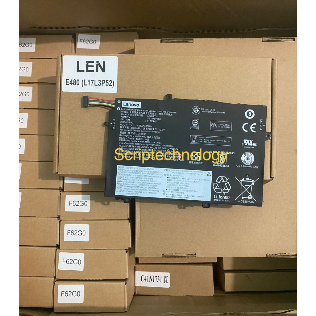 Baterai Ori Lenovo E480 E580 R480 R580 L17C3P51 L17L3P51 L17L3P52 L480