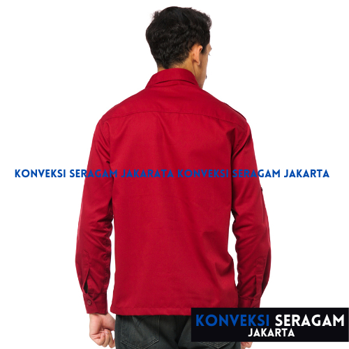 Baju Kemeja PDL Lengan Panjang Seragam Kerja Dinas Lapangan Outdoor Outdor Gunung Komunitas Custom Bordir Maroon Pria Wanita