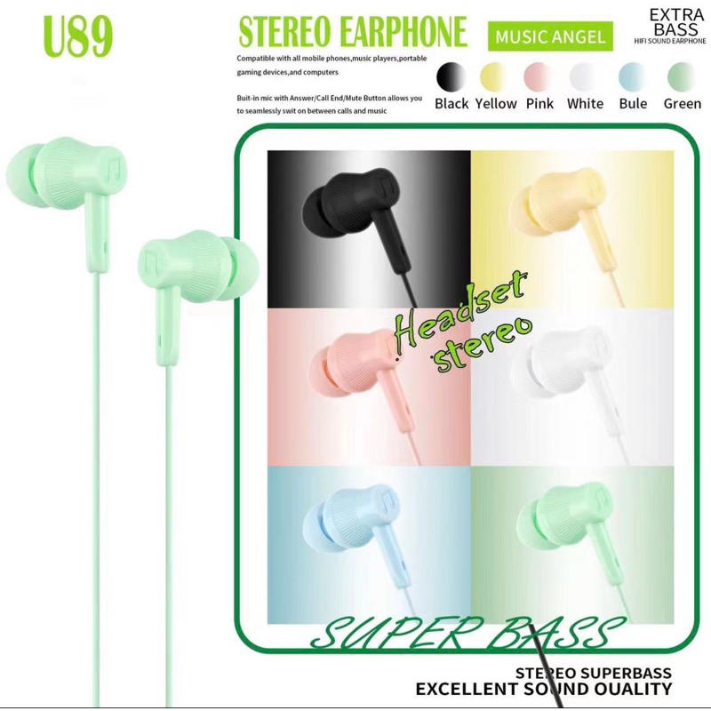 Handsfree / Earphone Macaron U89 Extra Bass + Mic