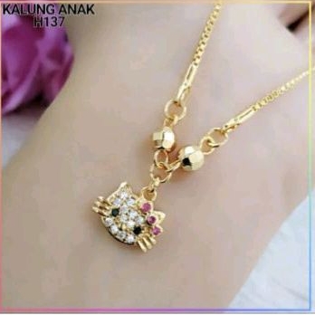 KALUNG ANAK HELO KITY KEPALA FULL PERMATA UKURAN 2-7 TAHUN. kalung anak titanium berlapis emas 24k anti luntur