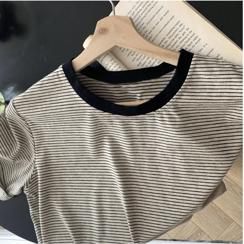 GirlWish Fashion Korean Oversize Basic Stripes Woman T-Shirt Atasan Kaos Oversize Wanita