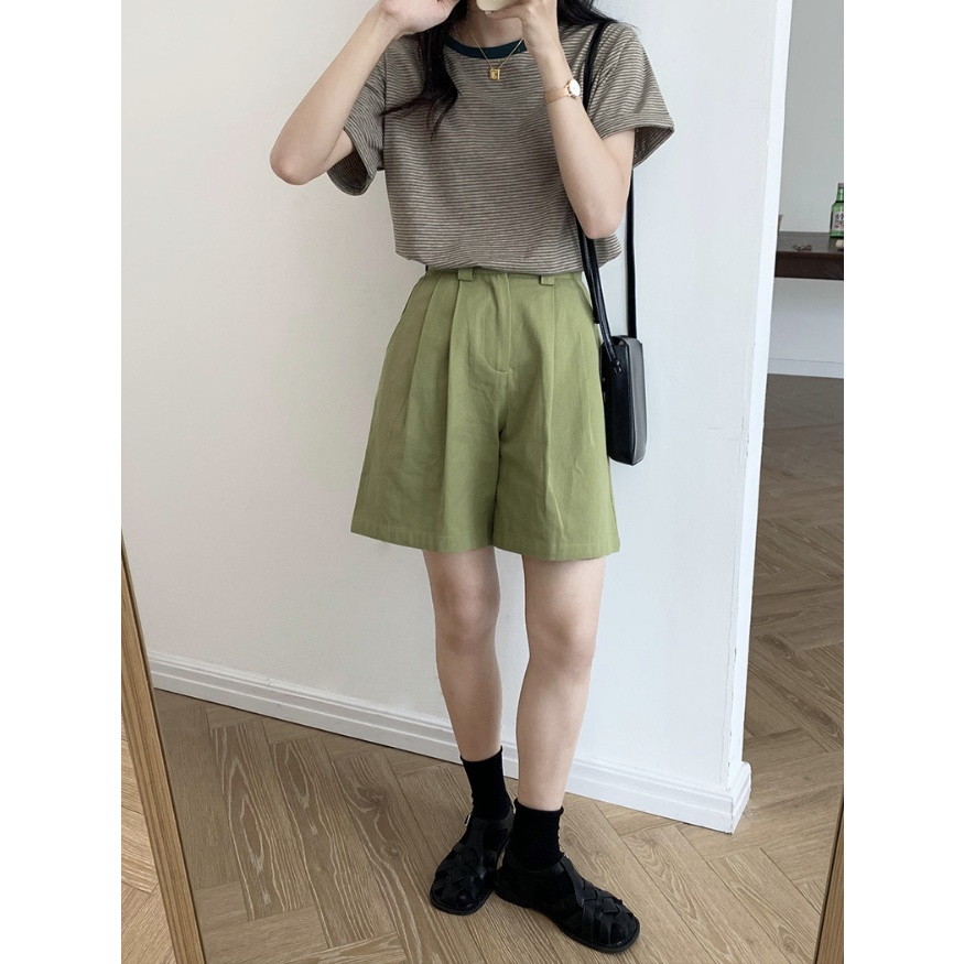 GirlWish Fashion Korean Oversize Basic Stripes Woman T-Shirt Atasan Kaos Oversize Wanita