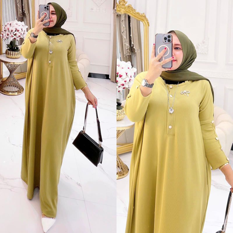 gamis wanita jumbo busui polos bahan knit rajut ld 148-170