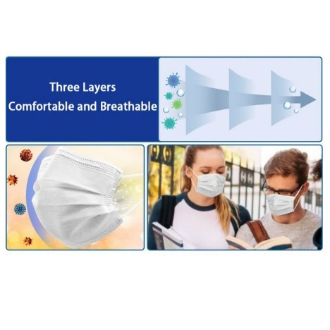 Masker 3ply 50pcs Orlee Putih Hitam Tali Tebal Bedah