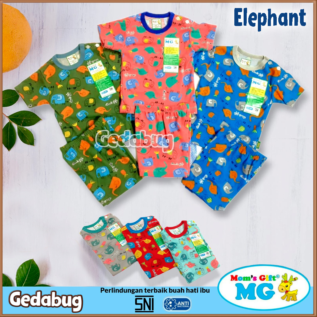 3 Setel - Setelan Kaos Anak Mom's Gift Elephant PENDEK | Setelan Baju bermain Anak Moms Gift | Gedabug