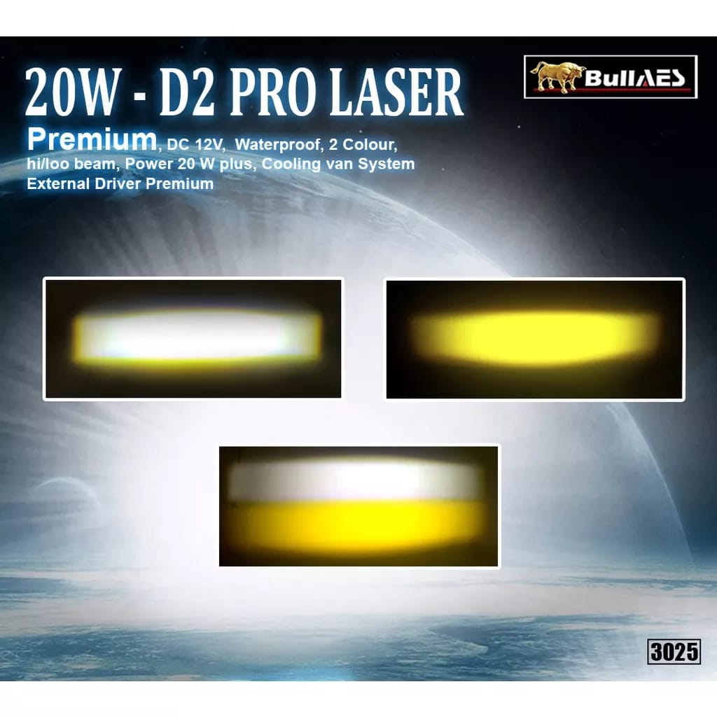 Laser Lampu Tembak D2 Laser 20 Watt PRO Laser Output merk BULLAES Harga Sepasang 2pcs