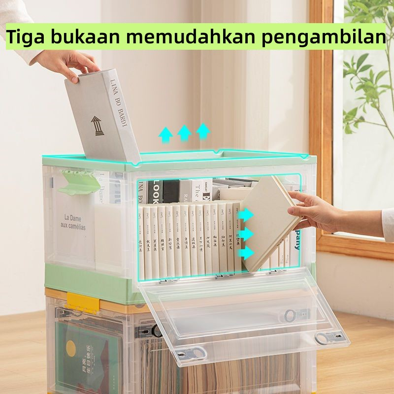 Storage box Penyimpanan untuk mainan, pakaian, dan makanan ringan Transparan Kotak penyimpanan plastik Kotak penyimpanan geser berkapasitas besar dan kokoh dengan tiga pintu