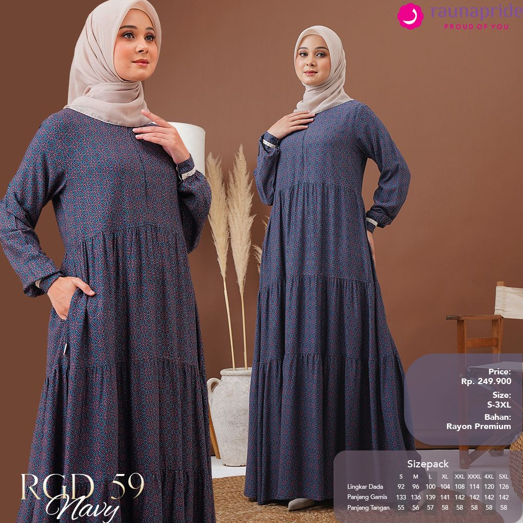 Gamis Rauna RGD 59 Terbaru 2023/ RK 201 Navy / gamis katun jepang / baju muslim wanita