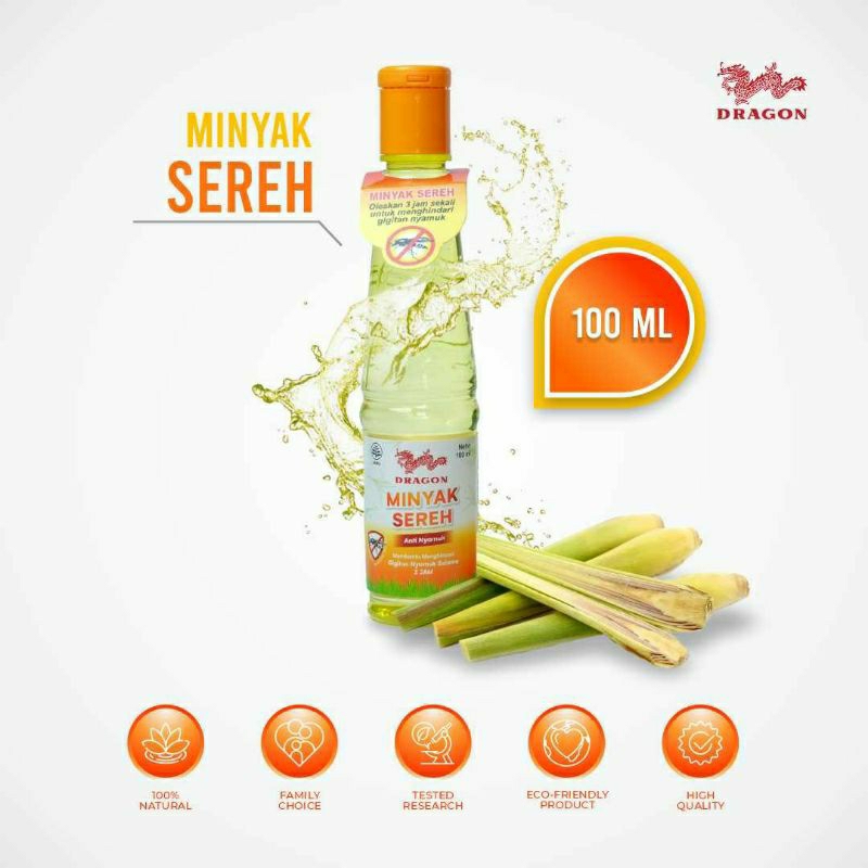 DRAGON MINYAK SEREH ANTI NYAMUK 100ML FREE 30ml (BELI 1 GRATIS 1)