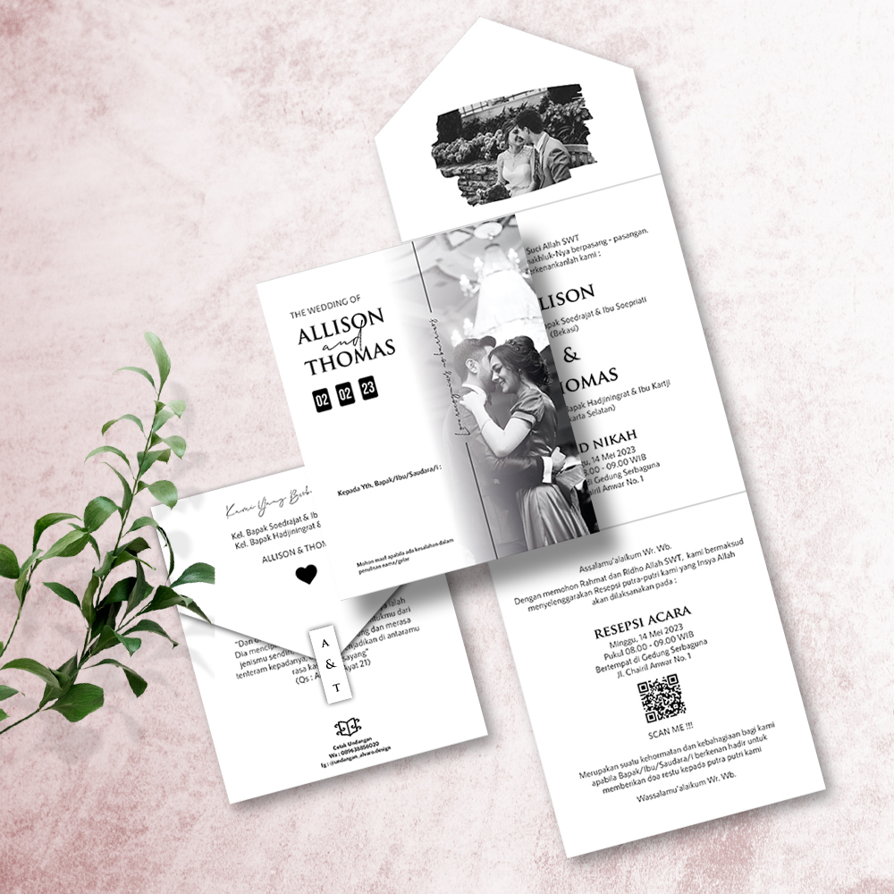 undangan lipat amplop BW / undangan amplop hitam putih / undangan amplop black dan white klasik mura