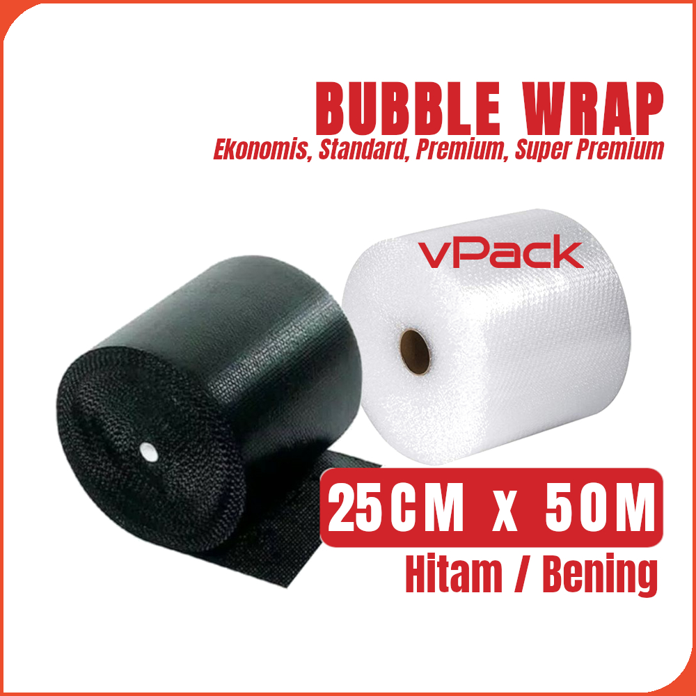 

vPack GMP Bubble Wrap Tebal 25cm x 50m Hitam Bening Ekonomis Standard Premium Super